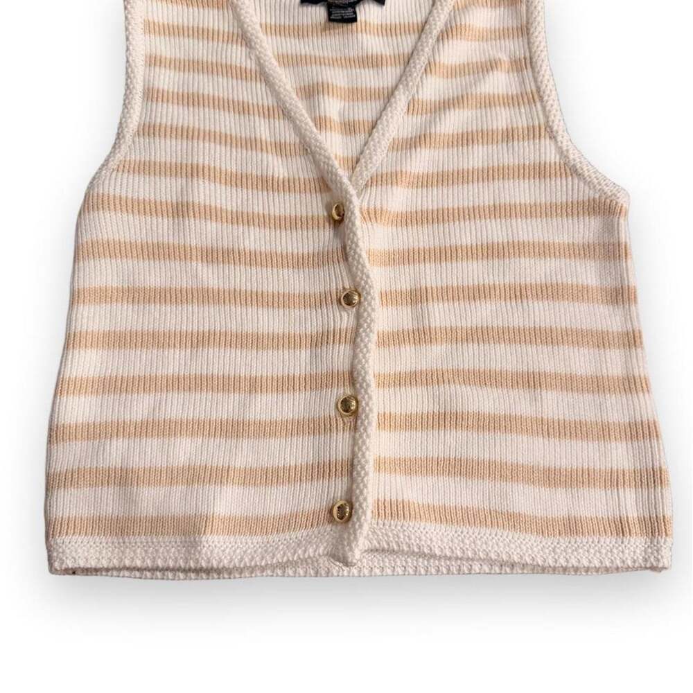 French Connection Striped Knit Button Up Vest Top Beige Cream Women's Size M